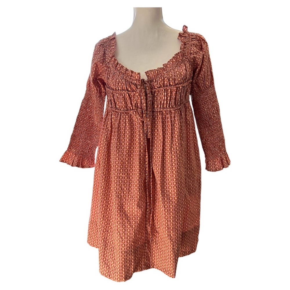 Free People Dusty Pink Geo Smocked Babydoll Mini Dress - Picture 4 of 11